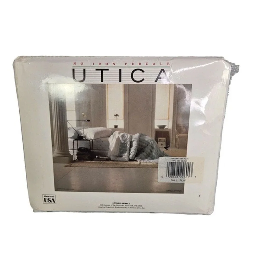 Utica Full Flat Sheet Gray Border No Iron Percale Cotton Blend New Bedding‎ READ